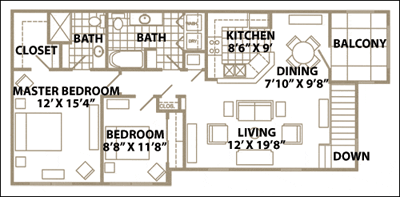 Upper Level Garden Home - 2 Bedrooms / 2 Bath