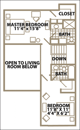 Interior Townhome - 2 Bedrooms / 2.5 Bath - Upper Level